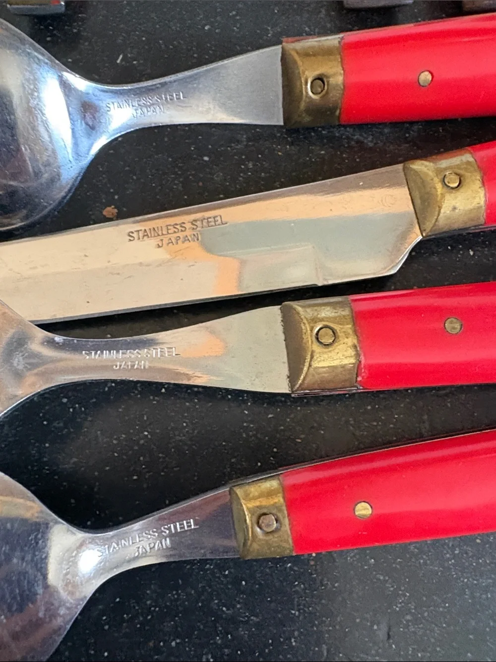 Vintage Red Enamel Stainless Steel Flatware made in Japan